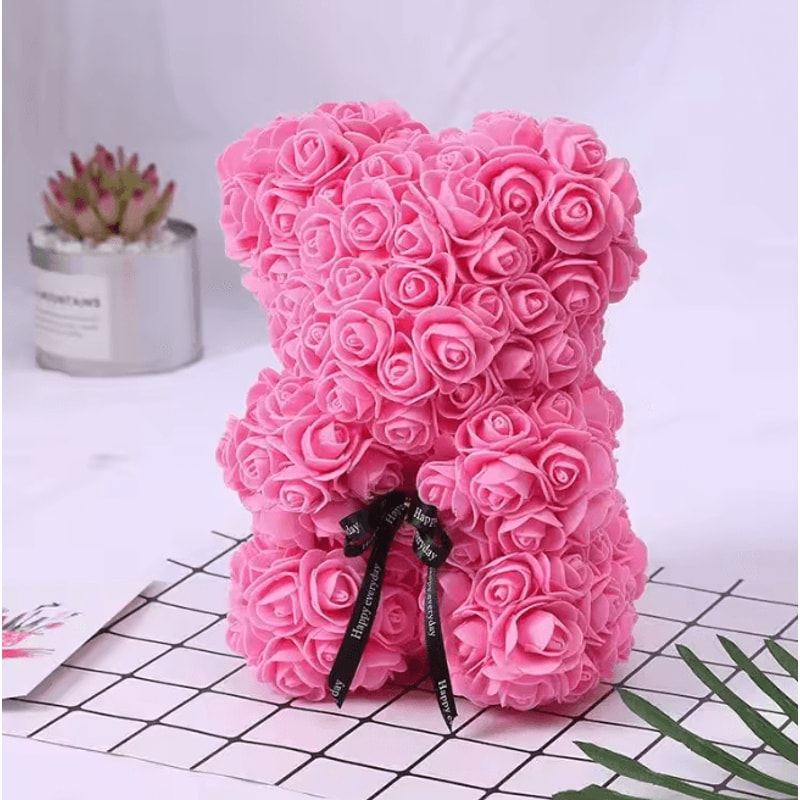 25cm Rose Teddy Bear Gift In Luxury Box Romantic Artificial Flower Bear For Her 6