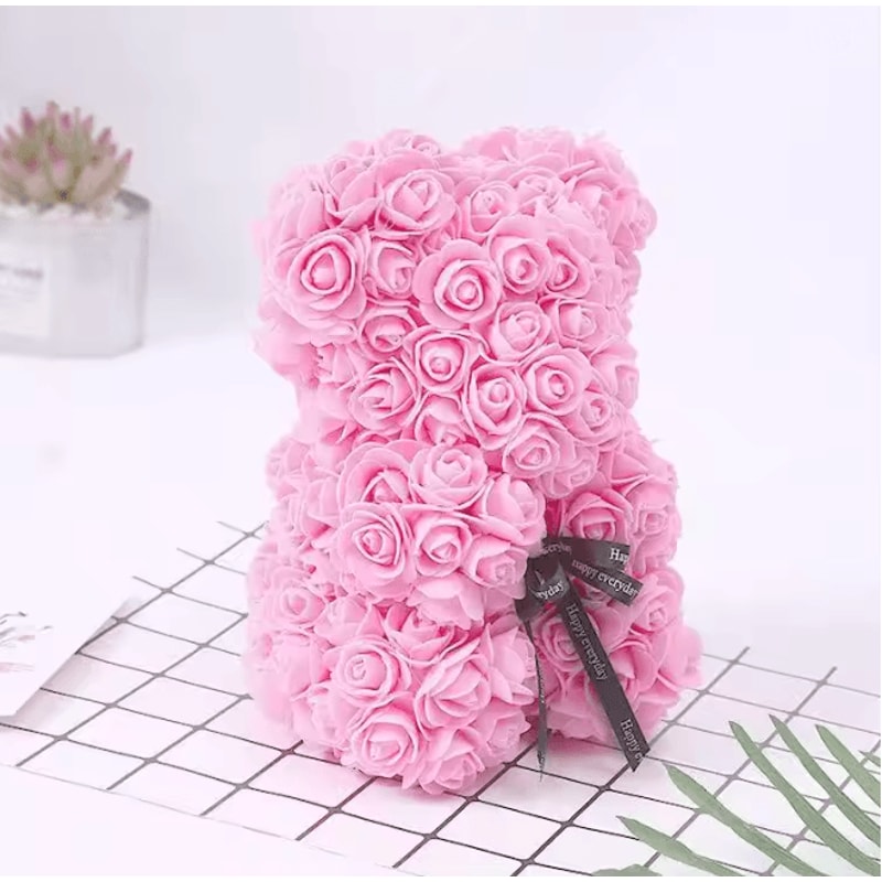 25cm Rose Teddy Bear Gift In Luxury Box Romantic Artificial Flower Bear For Her 7