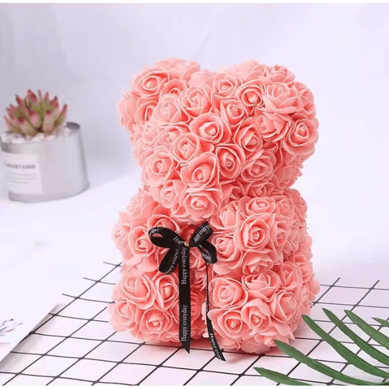 25cm Rose Teddy Bear Gift In Luxury Box Romantic Artificial Flower Bear For Her 8
