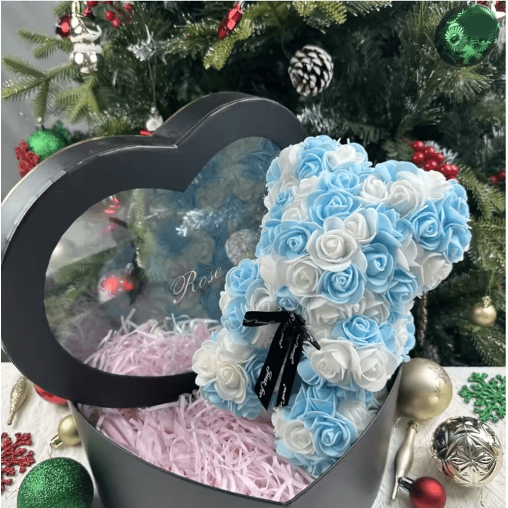 25cm Rose Teddy Bear Gift In Luxury Box Romantic Artificial Flower Bear For Her 14
