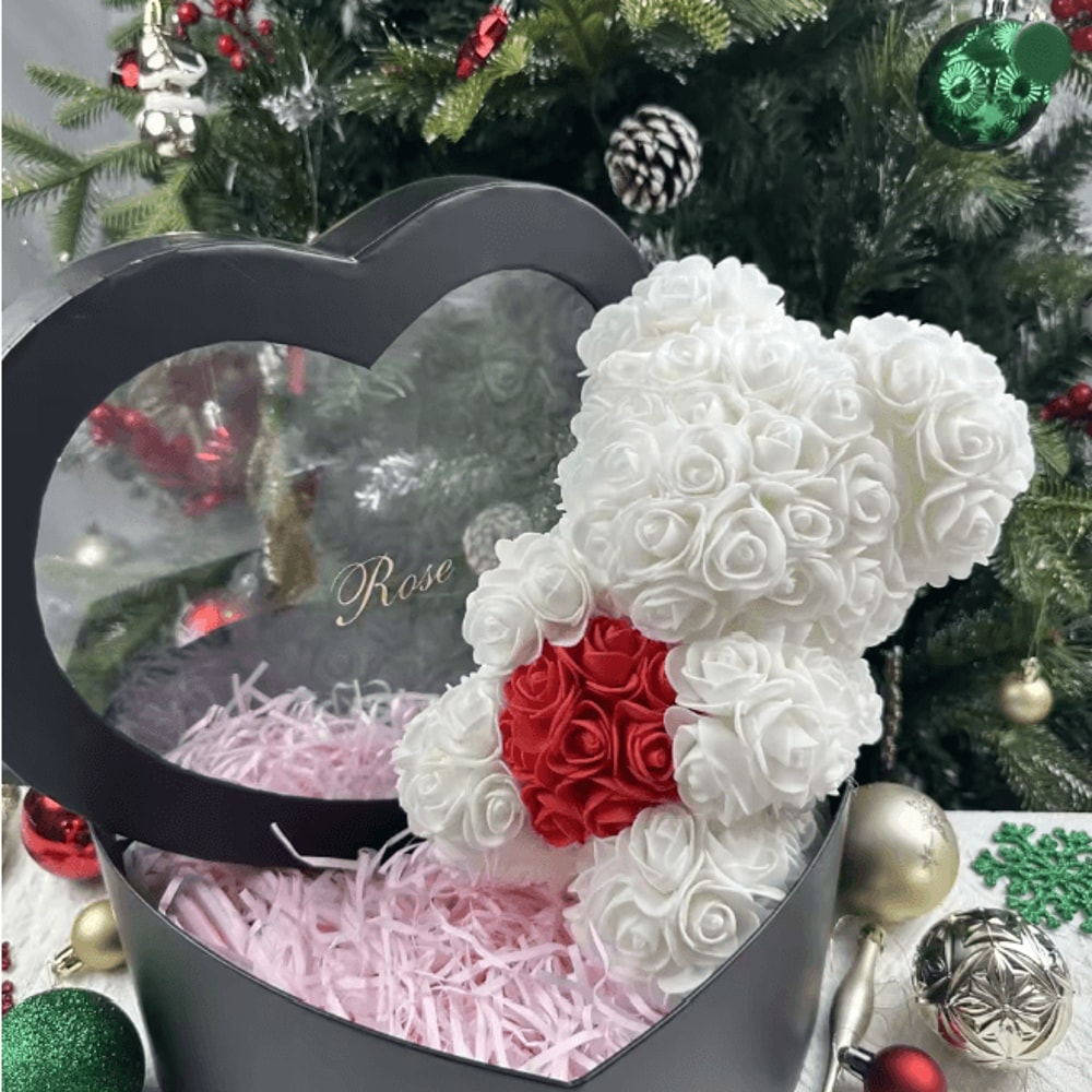 25cm Rose Teddy Bear Gift In Luxury Box Romantic Artificial Flower Bear For Her 15