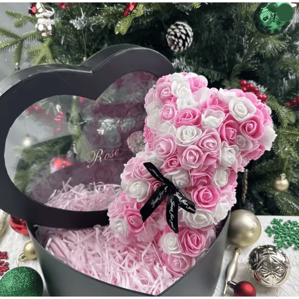 25cm Rose Teddy Bear Gift In Luxury Box Romantic Artificial Flower Bear For Her 17