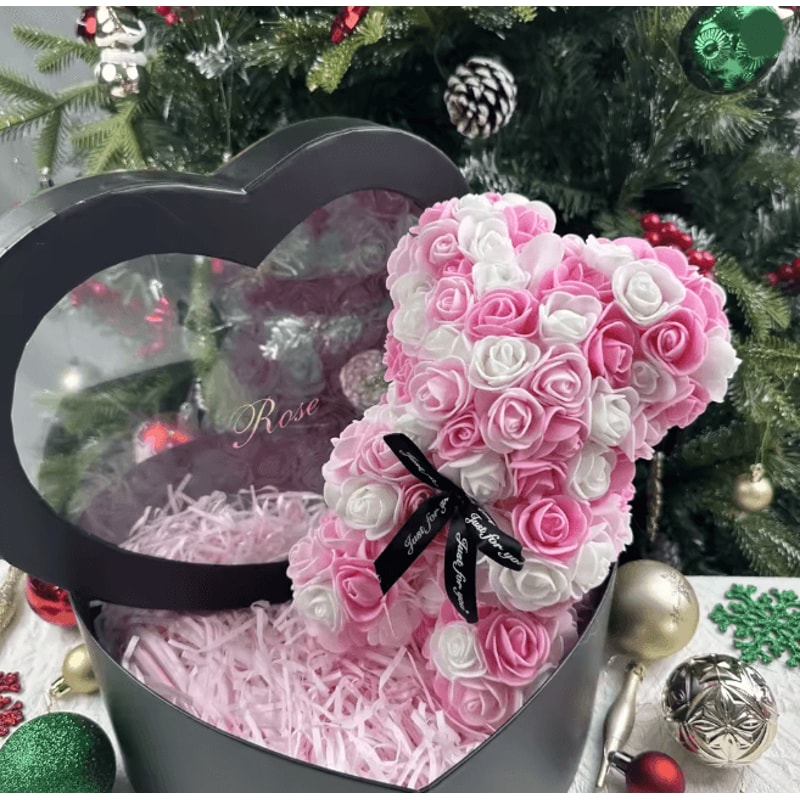 25cm Rose Teddy Bear Gift In Luxury Box Romantic Artificial Flower Bear For Her 17