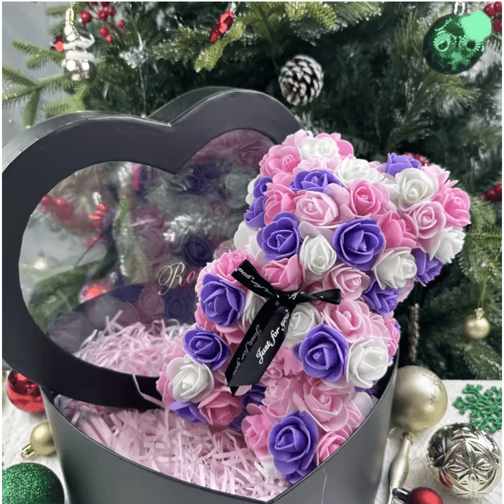 25cm Rose Teddy Bear Gift In Luxury Box Romantic Artificial Flower Bear For Her 18
