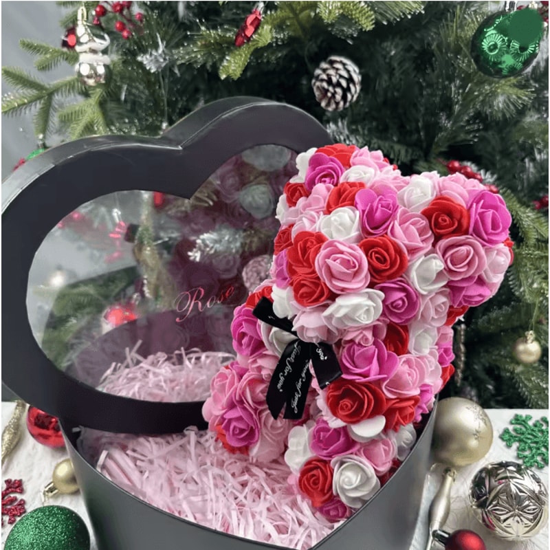25cm Rose Teddy Bear Gift In Luxury Box Romantic Artificial Flower Bear For Her 20
