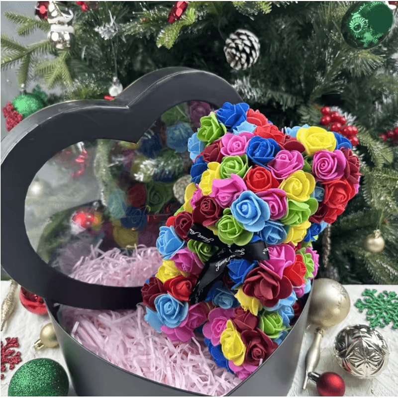25cm Rose Teddy Bear Gift In Luxury Box Romantic Artificial Flower Bear For Her 23