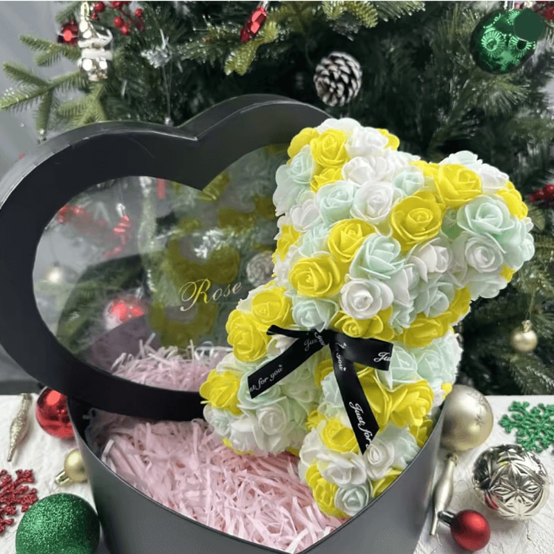 25cm Rose Teddy Bear Gift In Luxury Box Romantic Artificial Flower Bear For Her 24