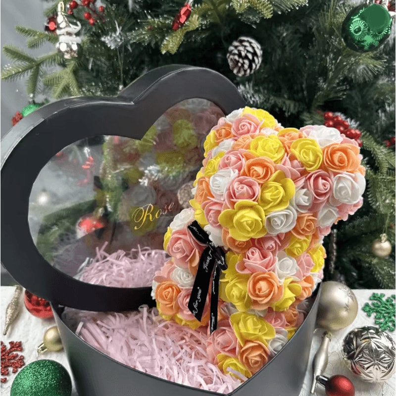 25cm Rose Teddy Bear Gift In Luxury Box Romantic Artificial Flower Bear For Her 25