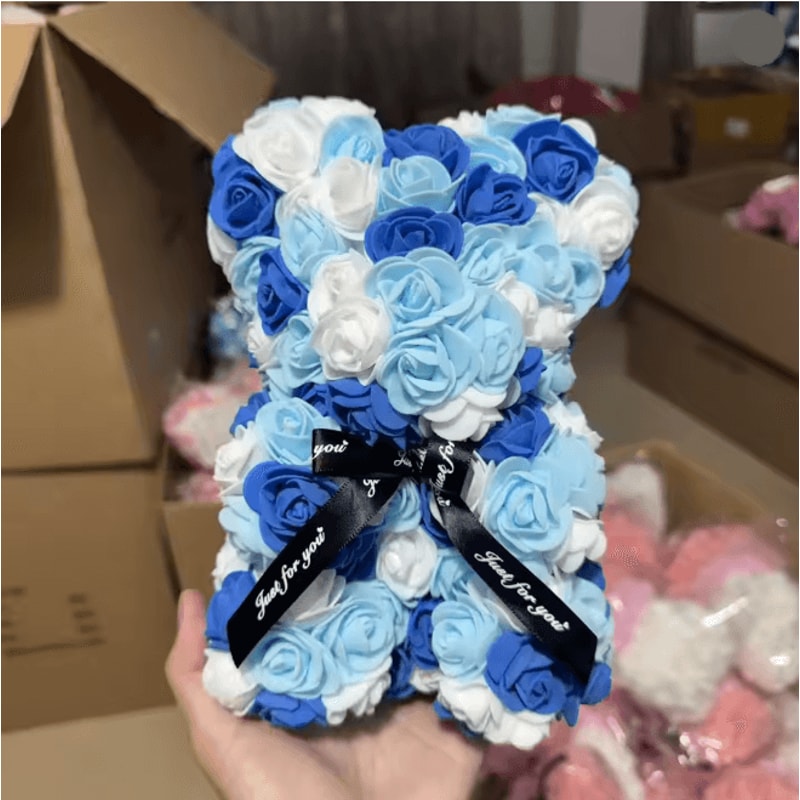 25cm Rose Teddy Bear Gift In Luxury Box Romantic Artificial Flower Bear For Her 27