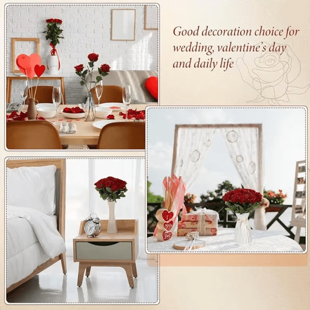 50 Piece Real Touch Artificial Roses Velvet Fake Rose Flowers For DIY Wedding Decor 3