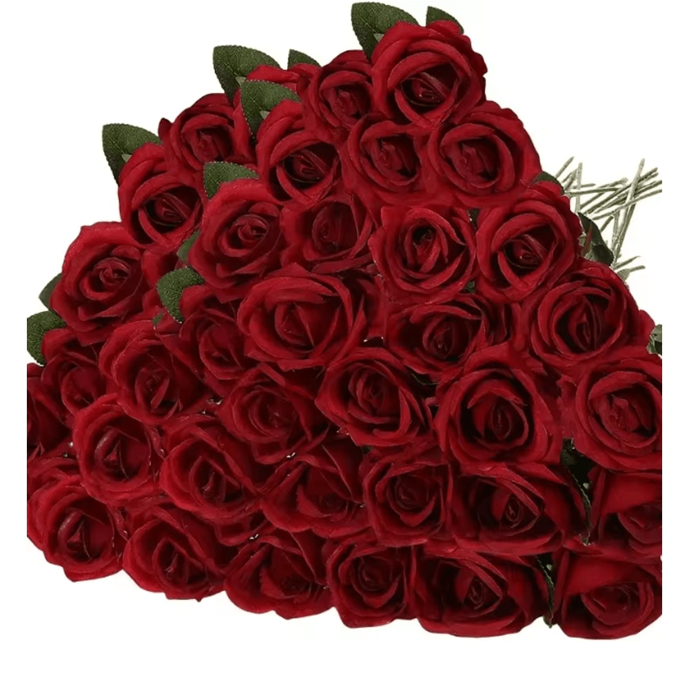50 Piece Real Touch Artificial Roses Velvet Fake Rose Flowers For DIY Wedding Decor 5
