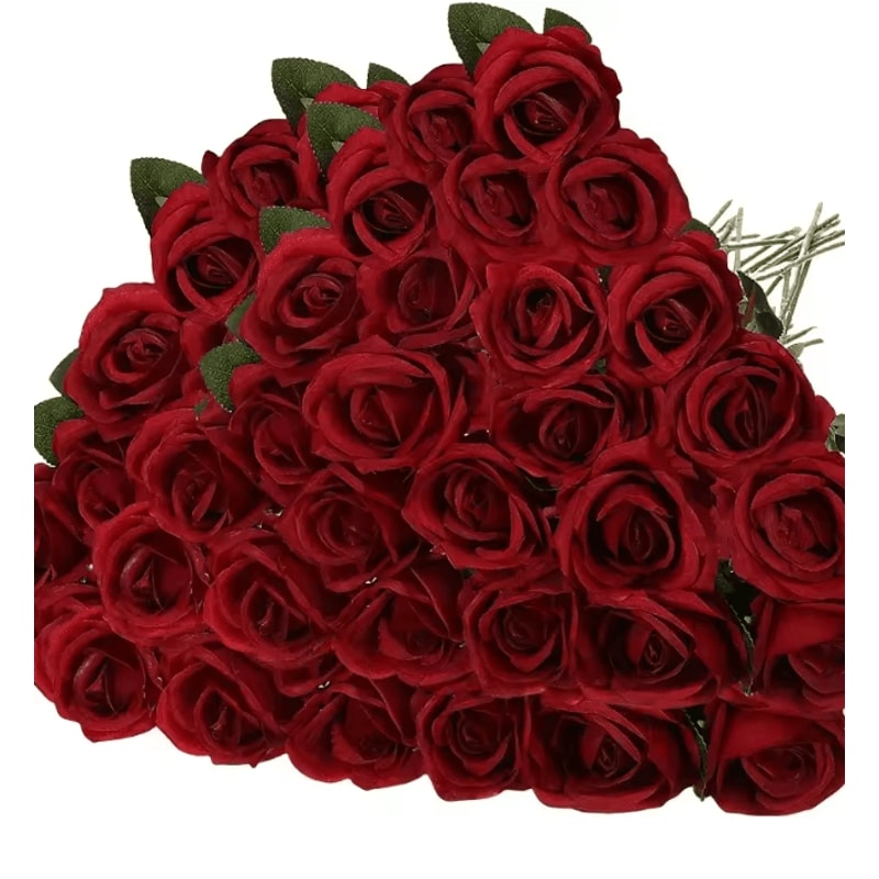 50 Piece Real Touch Artificial Roses Velvet Fake Rose Flowers For DIY Wedding Decor 5