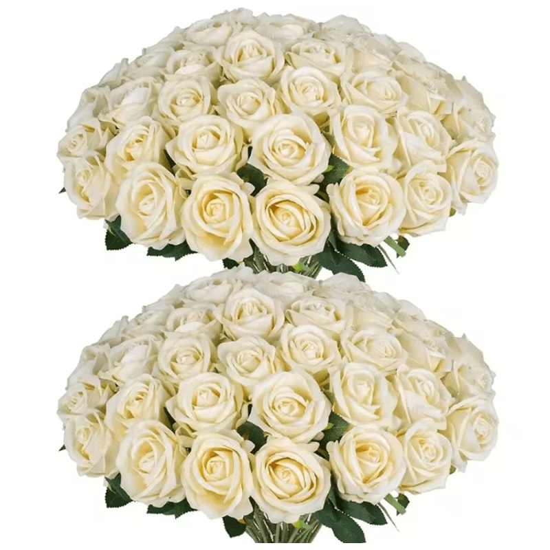50 Piece Real Touch Artificial Roses Velvet Fake Rose Flowers For DIY Wedding Decor 10