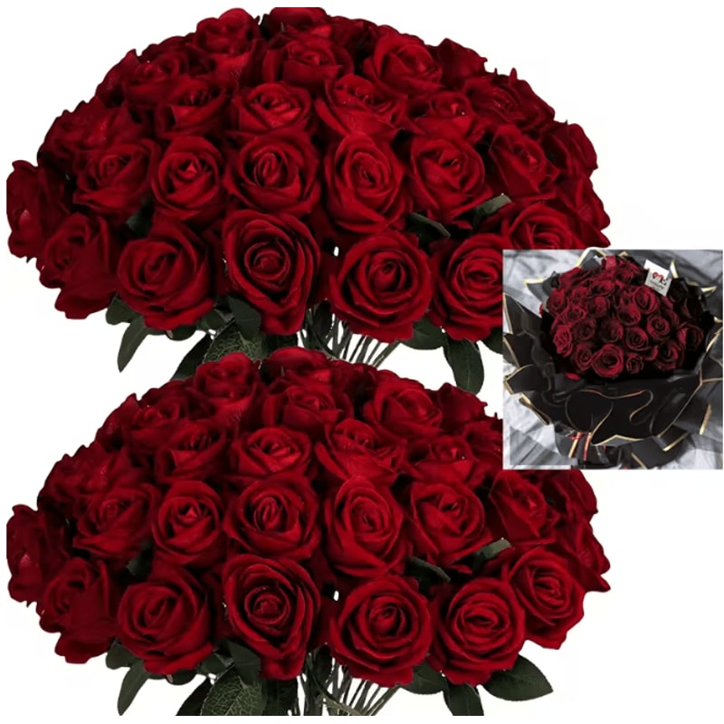 50 Piece Real Touch Artificial Roses Velvet Fake Rose Flowers For DIY Wedding Decor 12