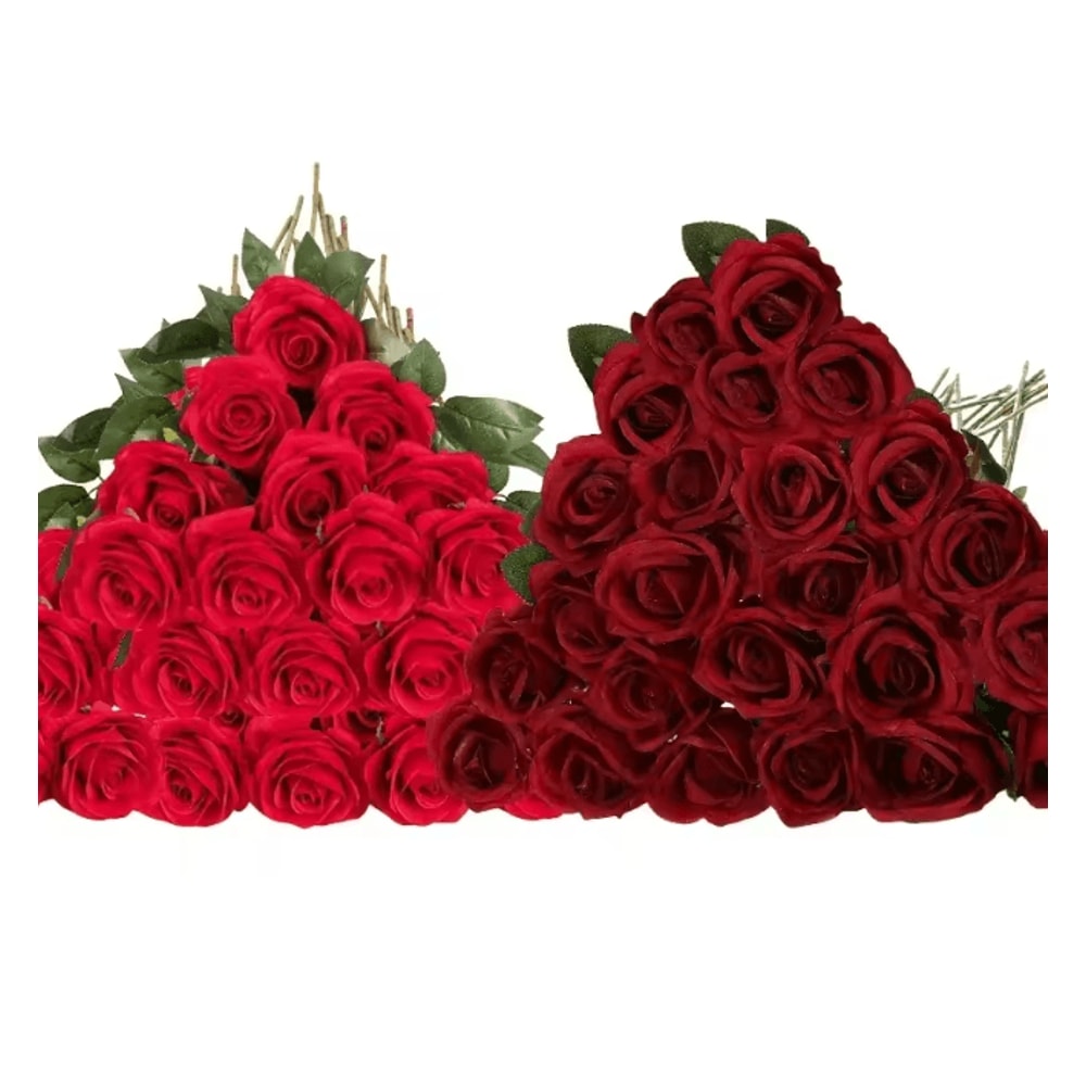 50 Piece Real Touch Artificial Roses Velvet Fake Rose Flowers For DIY Wedding Decor 14