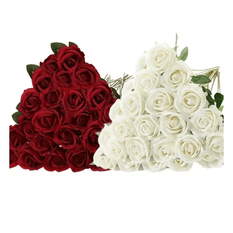 50 Piece Real Touch Artificial Roses Velvet Fake Rose Flowers For DIY Wedding Decor 15