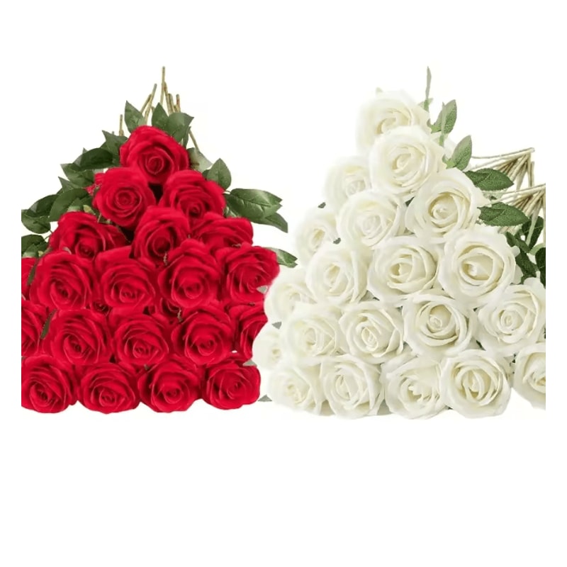 50 Piece Real Touch Artificial Roses Velvet Fake Rose Flowers For DIY Wedding Decor 16