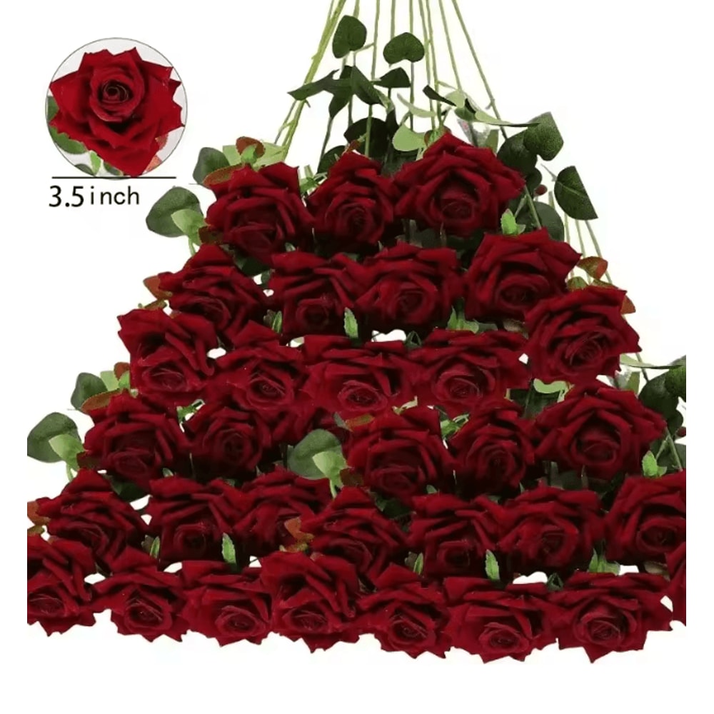 50 Piece Real Touch Artificial Roses Velvet Fake Rose Flowers For DIY Wedding Decor 17