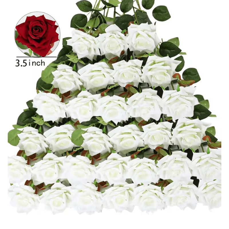 50 Piece Real Touch Artificial Roses Velvet Fake Rose Flowers For DIY Wedding Decor 18