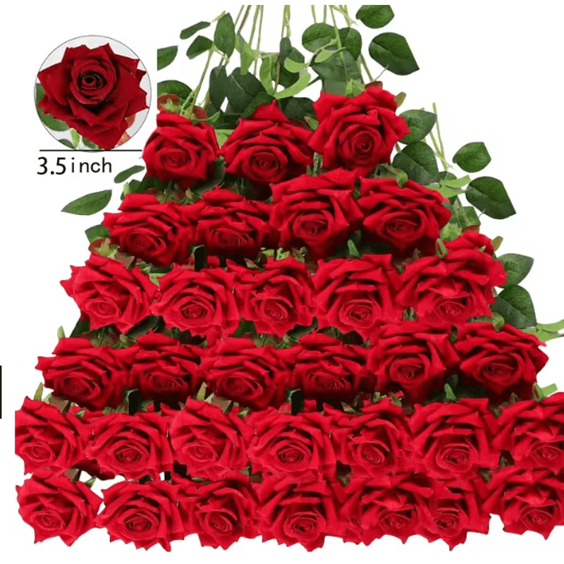 50 Piece Real Touch Artificial Roses Velvet Fake Rose Flowers For DIY Wedding Decor 19