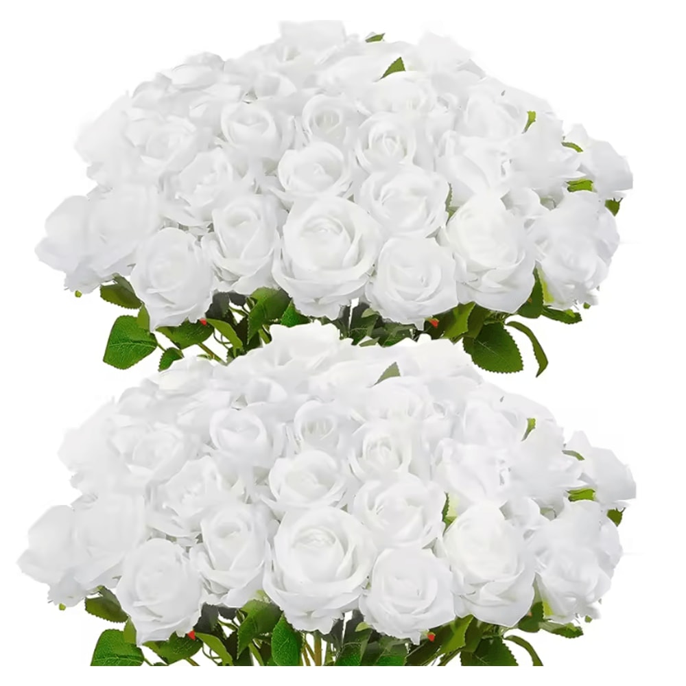 50 Piece Real Touch Artificial Roses Velvet Fake Rose Flowers For DIY Wedding Decor 20