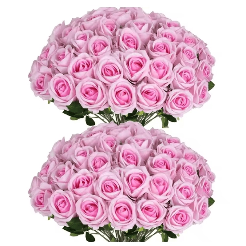 50 Piece Real Touch Artificial Roses Velvet Fake Rose Flowers For DIY Wedding Decor 9