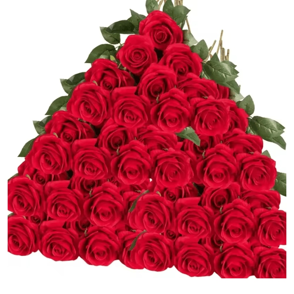 50 Piece Real Touch Artificial Roses Velvet Fake Rose Flowers For DIY Wedding Decor 0