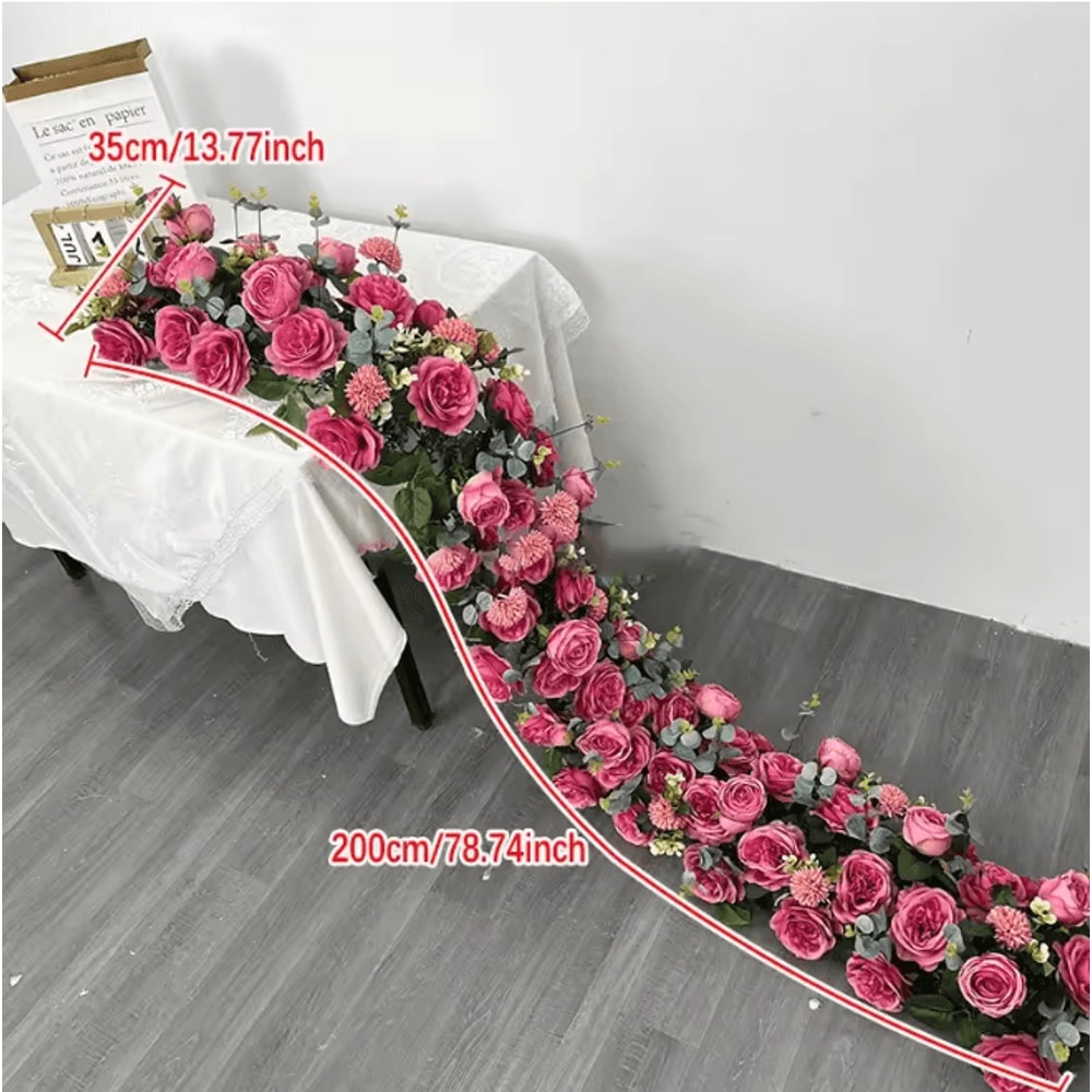 2m Red Rose Flower Garland Wedding Backdrop And Table Runner Decor 7