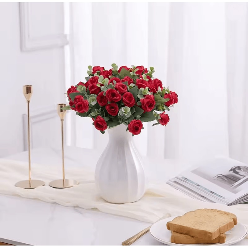 10 Head Artificial Silk Rose And Peony Bouquet With Eucalyptus For Wedding Decor 1