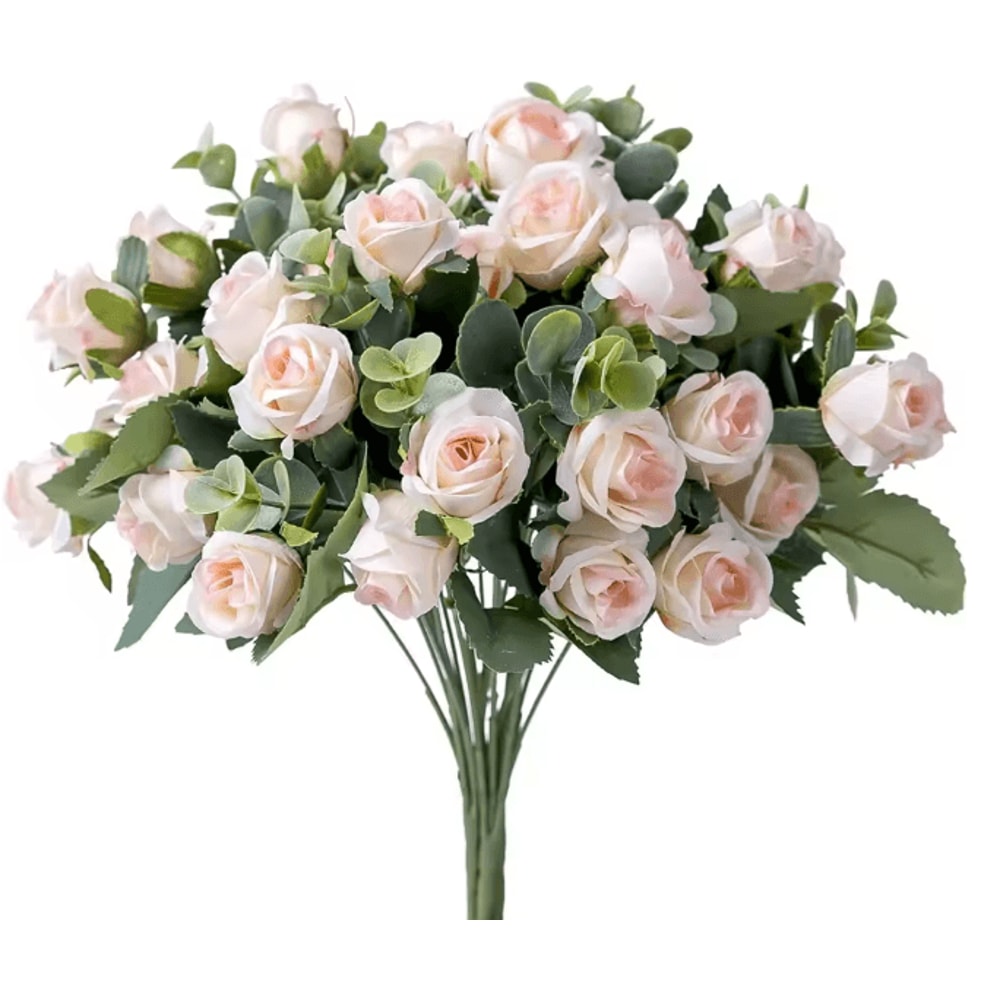 10 Head Artificial Silk Rose And Peony Bouquet With Eucalyptus For Wedding Decor 7