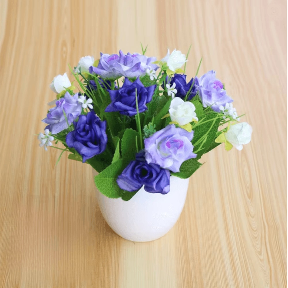 Mini Artificial Rose Potted Plant Faux Flower Bonsai Decor 3