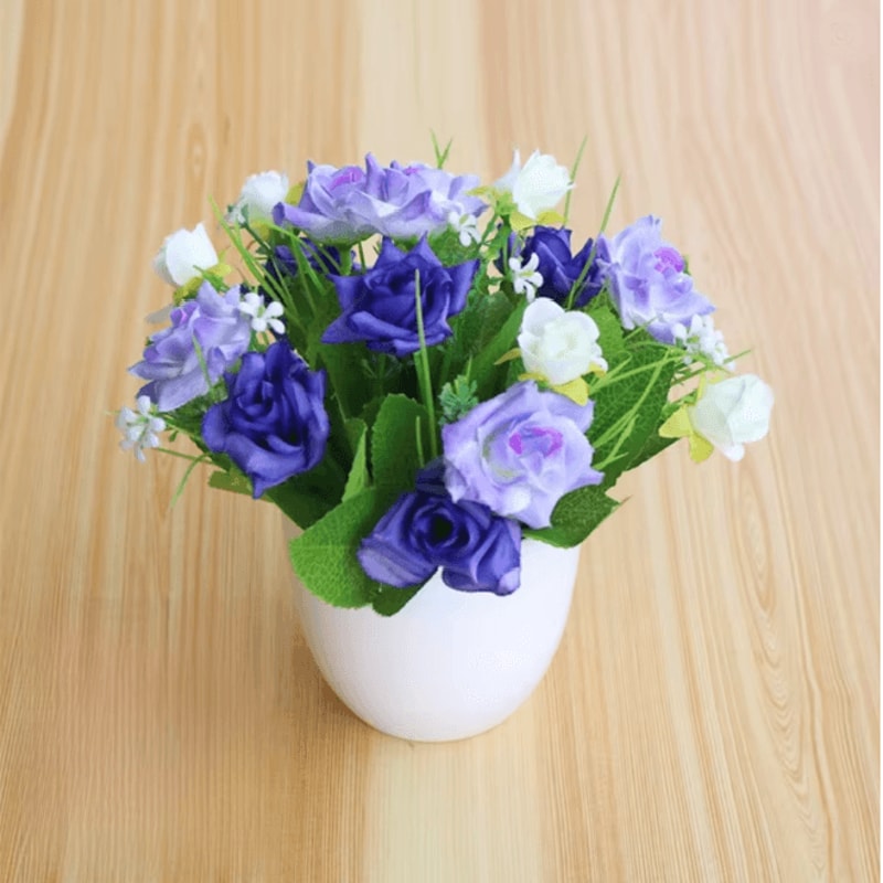 Mini Artificial Rose Potted Plant Faux Flower Bonsai Decor 3