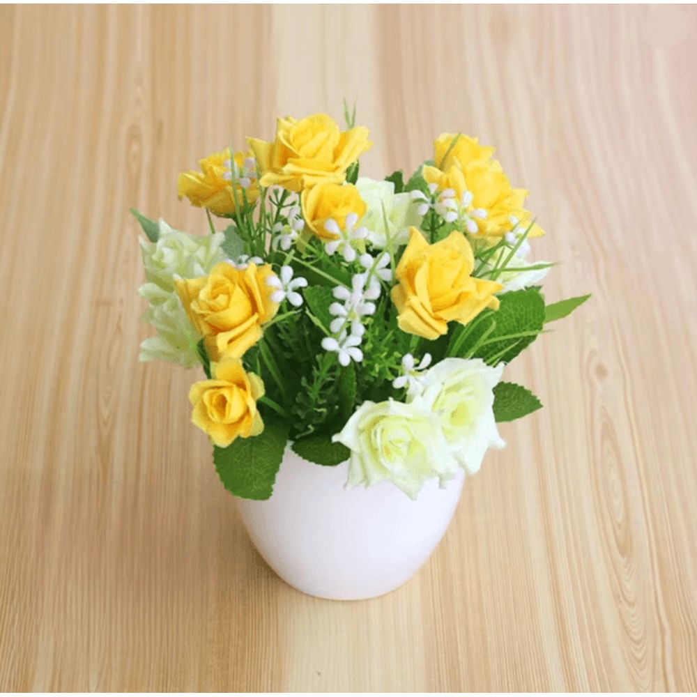 Mini Artificial Rose Potted Plant Faux Flower Bonsai Decor 9