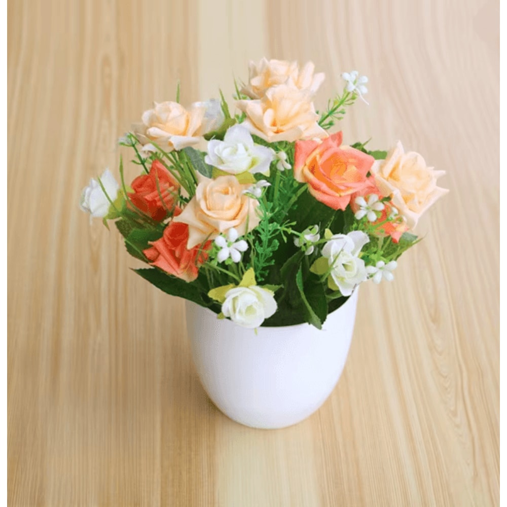 Mini Artificial Rose Potted Plant Faux Flower Bonsai Decor 10