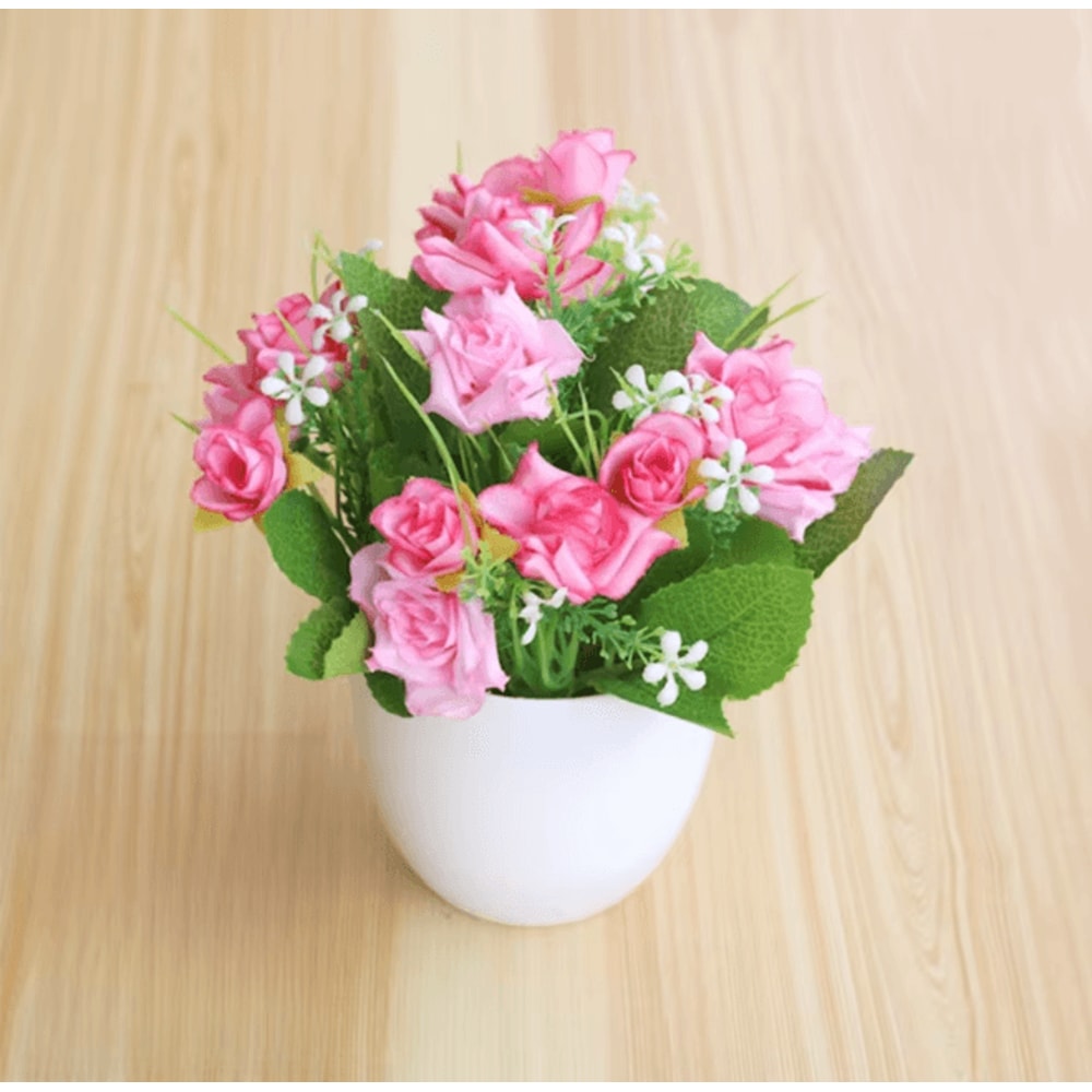 Mini Artificial Rose Potted Plant Faux Flower Bonsai Decor 11