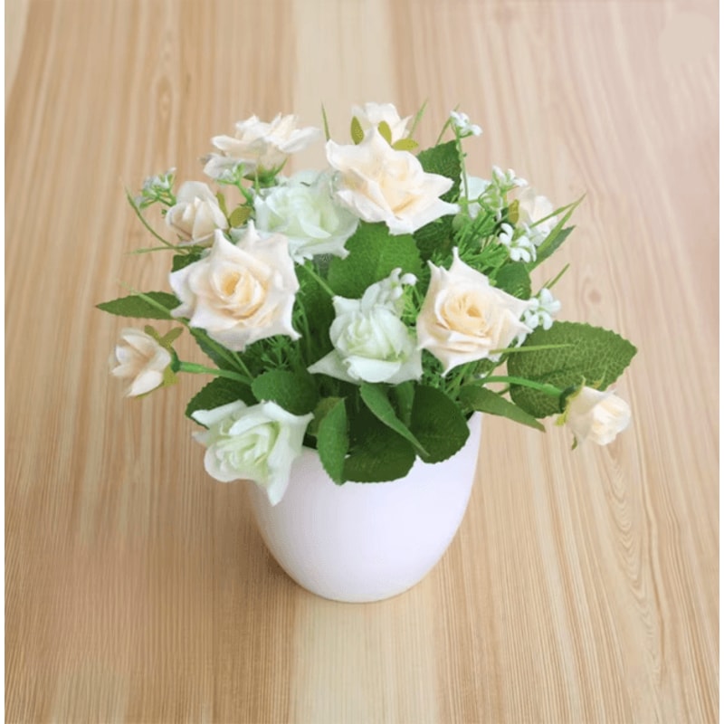 Mini Artificial Rose Potted Plant Faux Flower Bonsai Decor 12
