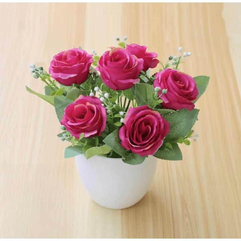 Mini Artificial Rose Potted Plant Faux Flower Bonsai Decor 5