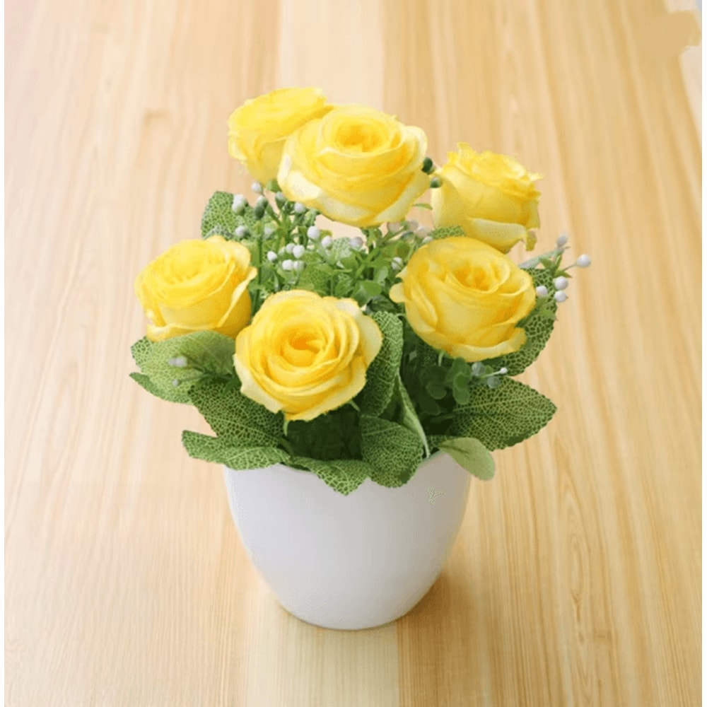 Mini Artificial Rose Potted Plant Faux Flower Bonsai Decor 7