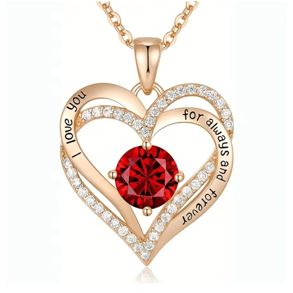 Red Zircon Heart Pendant Necklace With Rose Gift Box For Her 5
