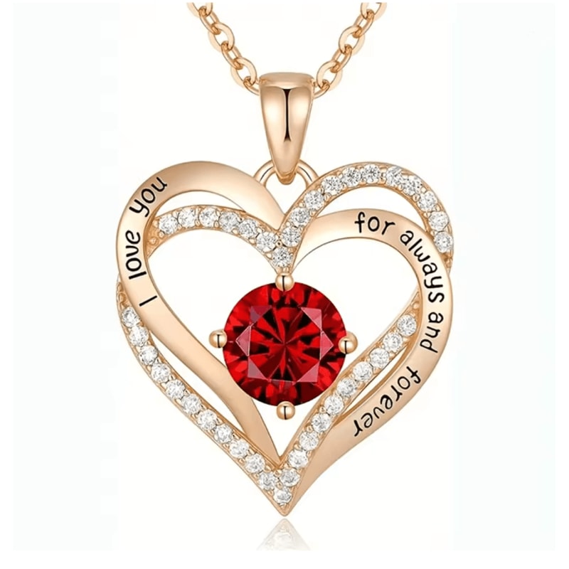 Red Zircon Heart Pendant Necklace With Rose Gift Box For Her 5