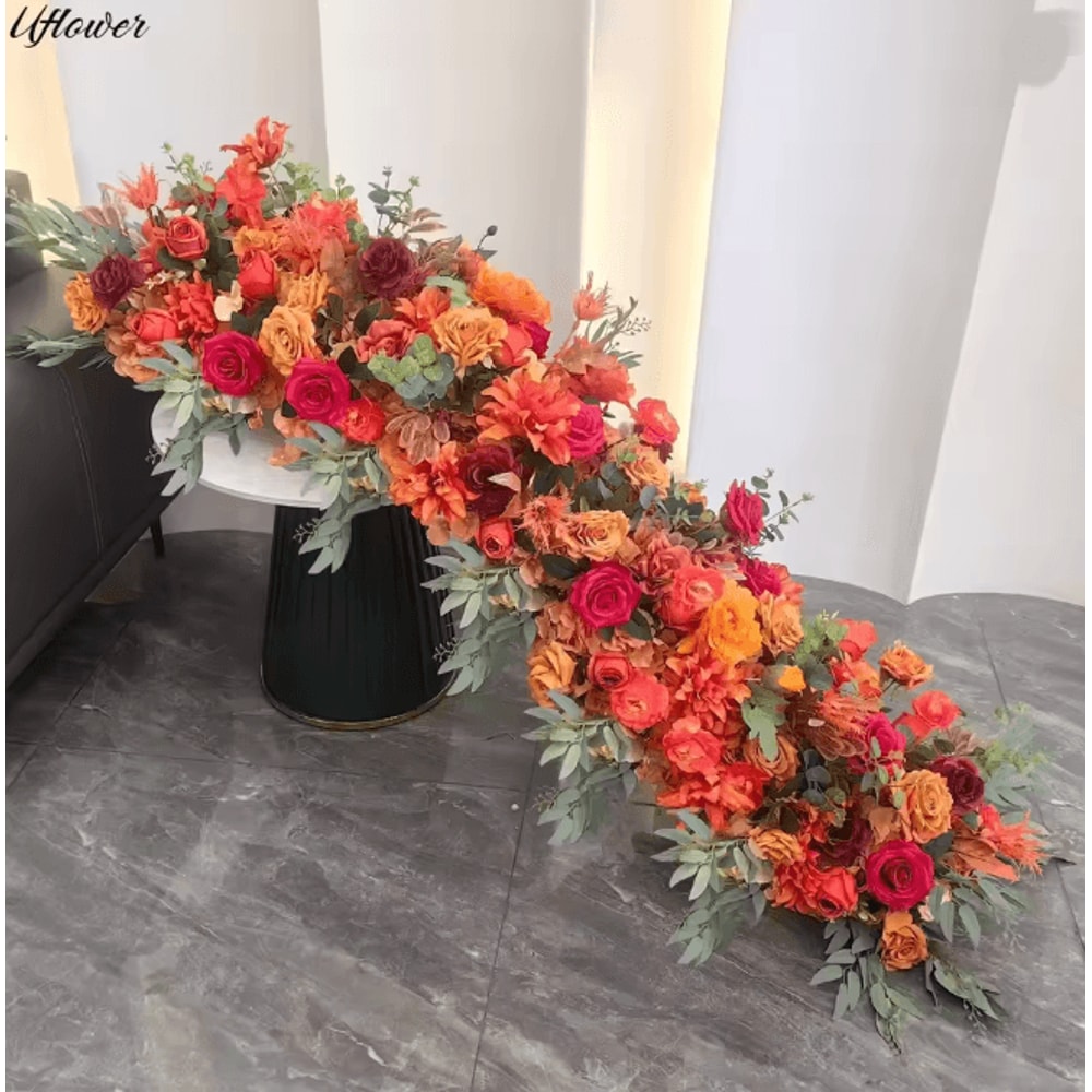 Luxury Red Rose Artificial Flower Row Wedding Table Centerpiece Decor 5