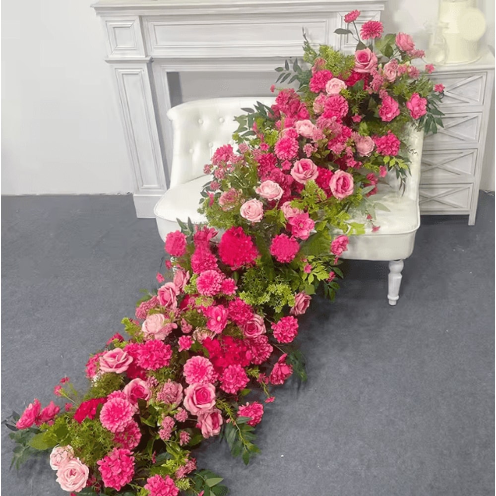 Luxury Red Rose Artificial Flower Row Wedding Table Centerpiece Decor 6