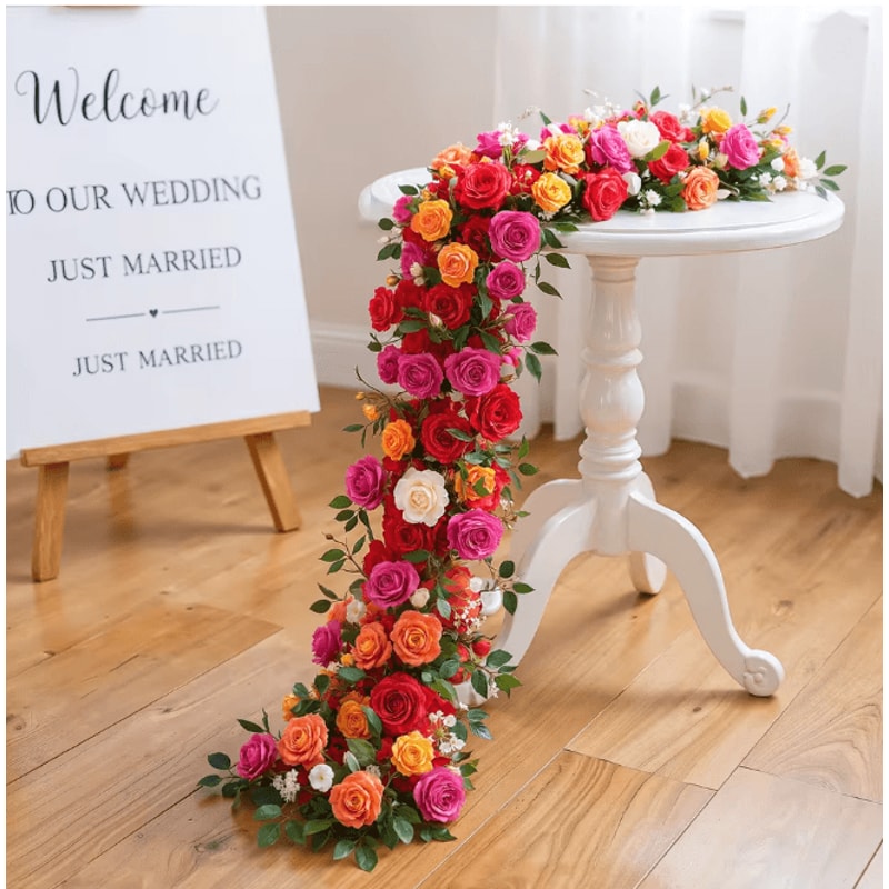 Luxury Red Rose Artificial Flower Row Wedding Table Centerpiece Decor 7