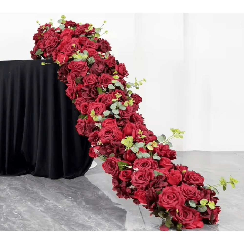 Luxury Red Rose Artificial Flower Row Wedding Table Centerpiece Decor 9