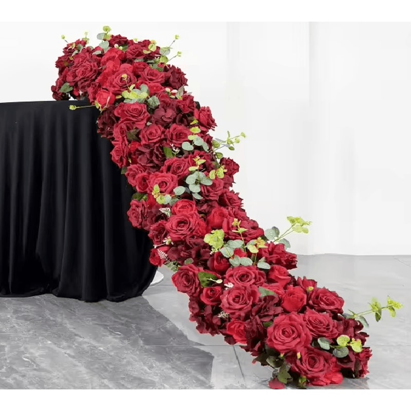Luxury Red Rose Artificial Flower Row Wedding Table Centerpiece Decor 9