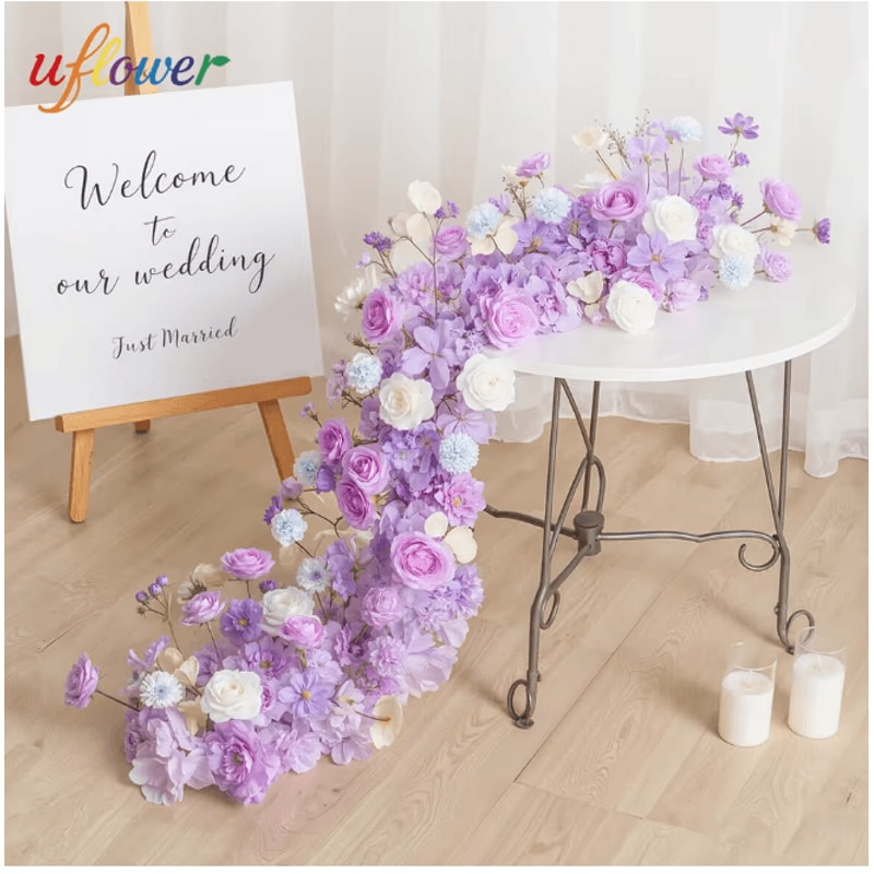 Luxury Red Rose Artificial Flower Row Wedding Table Centerpiece Decor 13