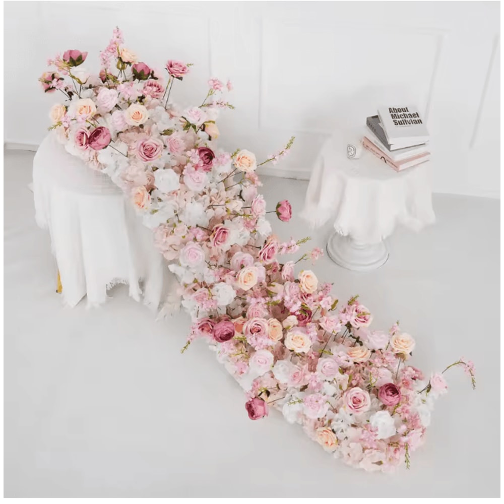 Luxury Red Rose Artificial Flower Row Wedding Table Centerpiece Decor 15