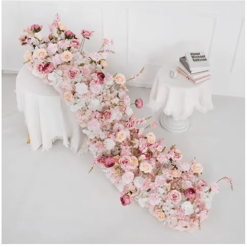 Luxury Red Rose Artificial Flower Row Wedding Table Centerpiece Decor 15