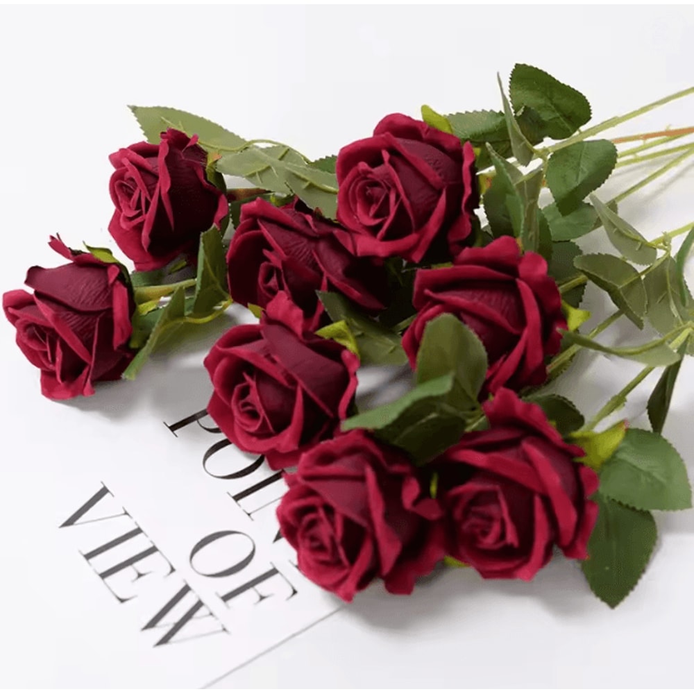 Long Stem Red Rose Artificial Flowers For Wedding And Home Decor 1