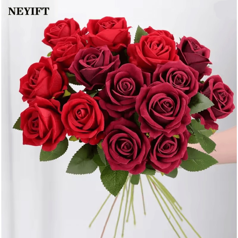 Long Stem Red Rose Artificial Flowers For Wedding And Home Decor 2